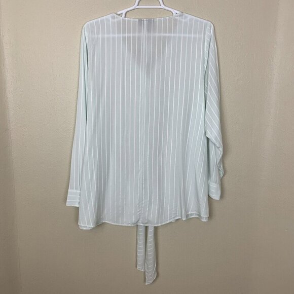 Lane Bryant Womens Top 22 24 Long Sleeve Wrap Tie Green Rayon Stripe NEW Shirt - Picture 3 of 16